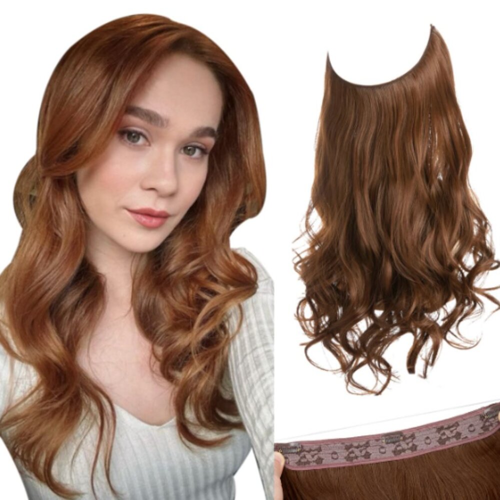 Red Invisible Wire‎ Extensions. Clip-In Auburn Hair Extensions | 22” Hair Piece